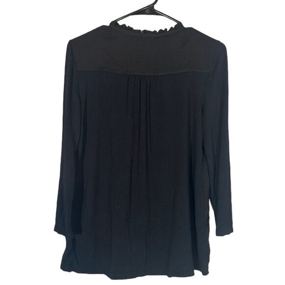Meadow Rue Black Long Sleeve Layered Ruffled Front Tie Neck Blouse Women Sz S - Picture 2 of 12